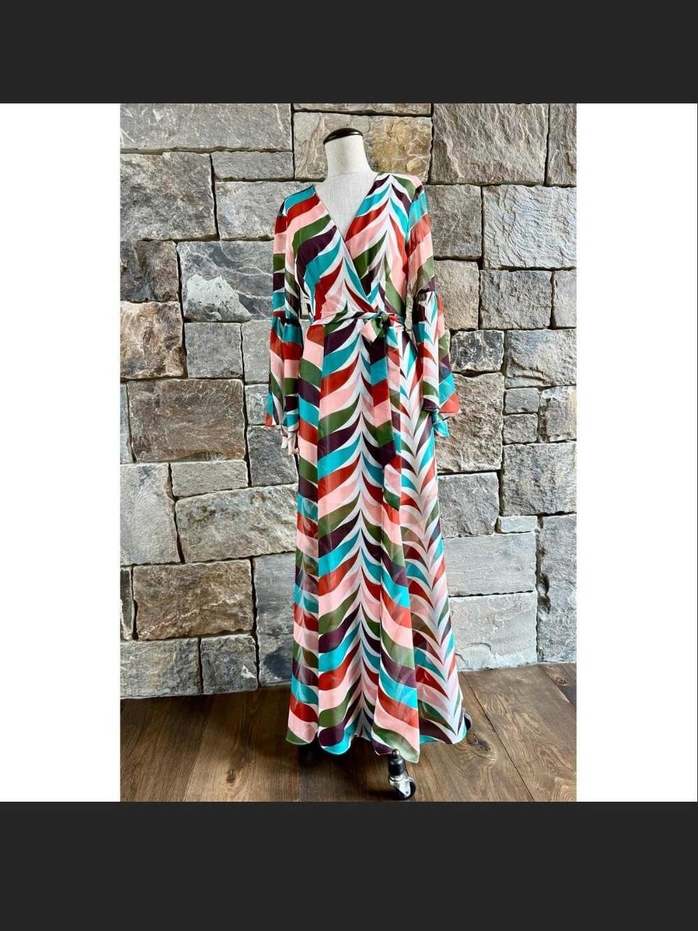 Hutch Multicolor Chevron Wrap Maxi Dress in Teal, Coral, Green, Pink